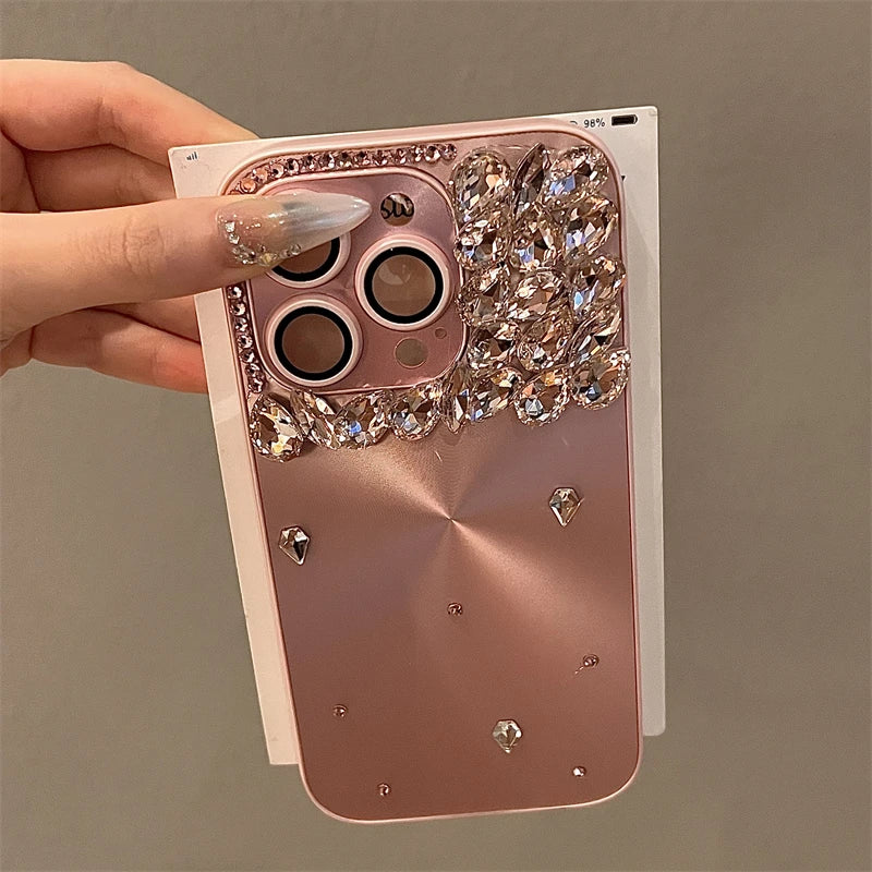 High Quality Luxurious Glitter Diamond Pink Phone Case For iPhone 16 15 14 13 12 11 Pro Max 15Pro 14Pro Bling Rhinestones Cover