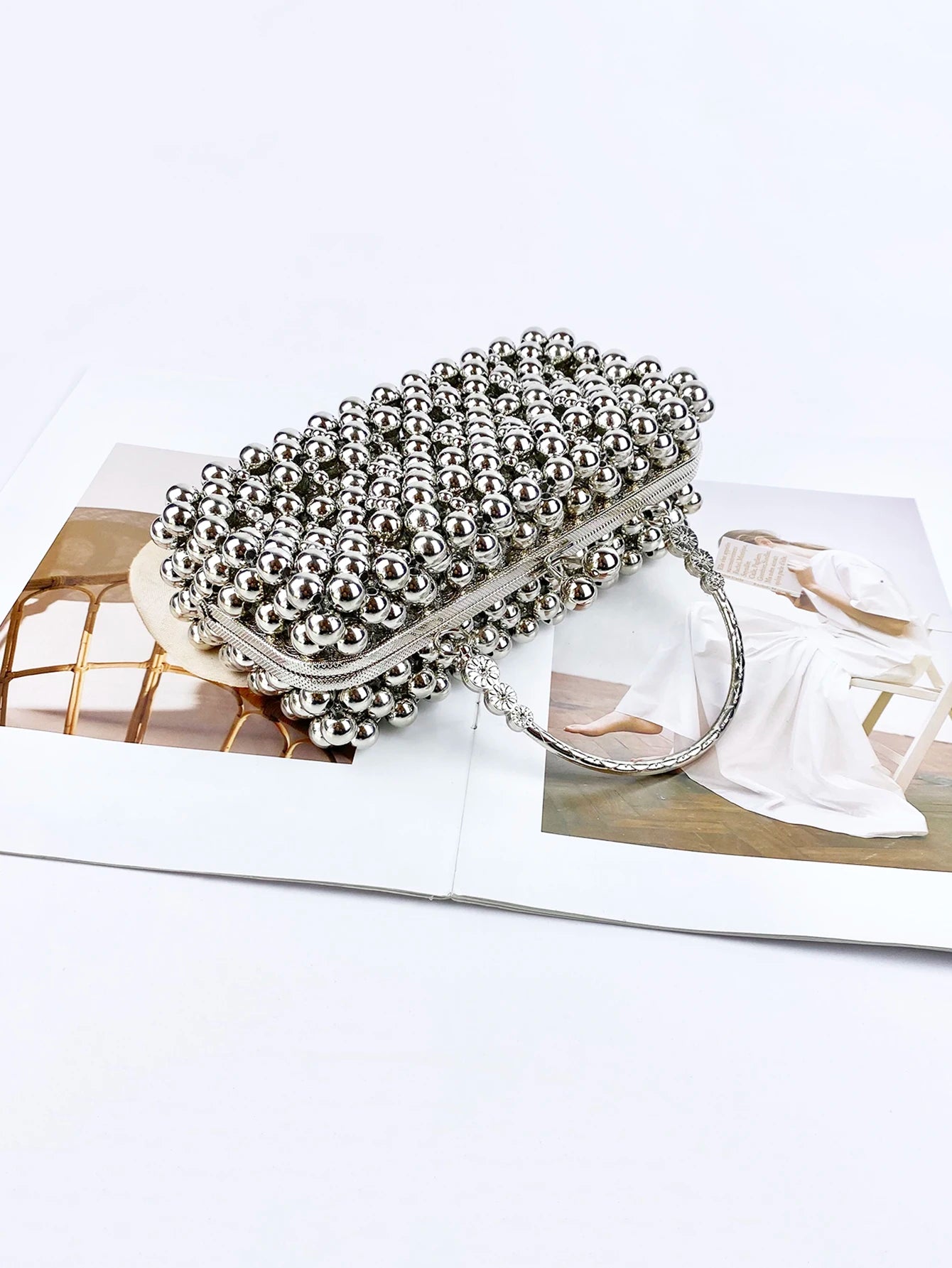 Fairy style silver small bag, women's new square bag, fashionable and high-end handbag, banquet bag