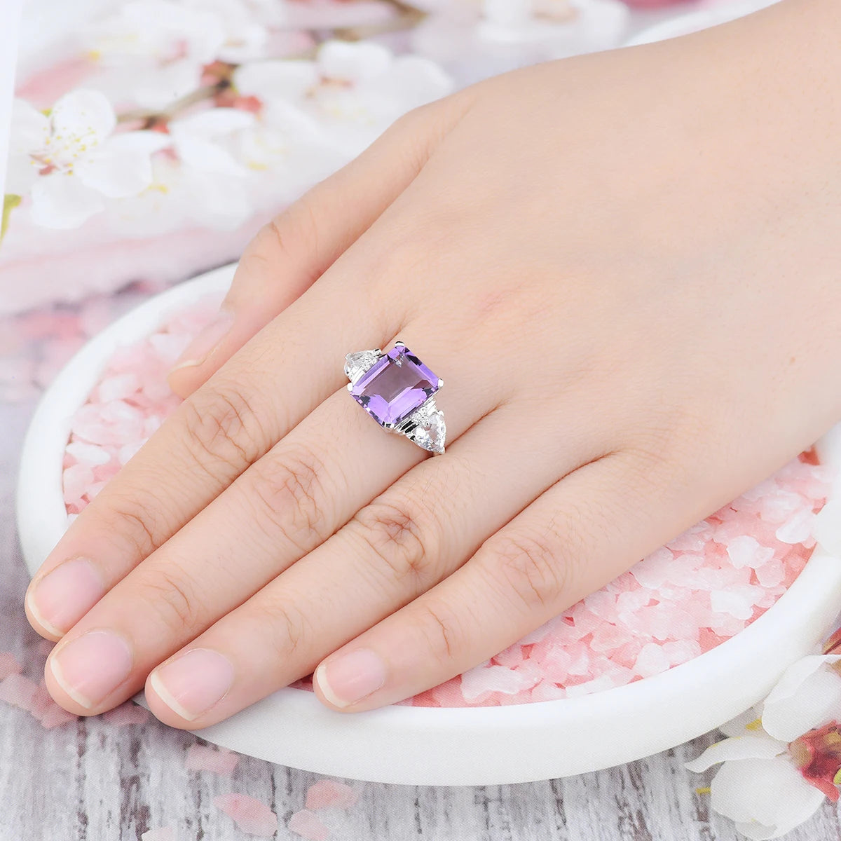 Natural Amethyst White Topaz Solid Sterling Silver Rings 7.5 Carats Genuine