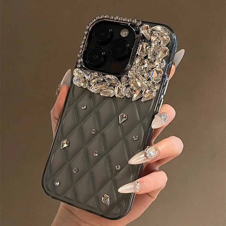 New iPhone 15 Ling Grid Pattern Phone Case with 14 Promax Luxury Handmade Rhinestones 13 12pro Anti Drop 11 Protective Cover