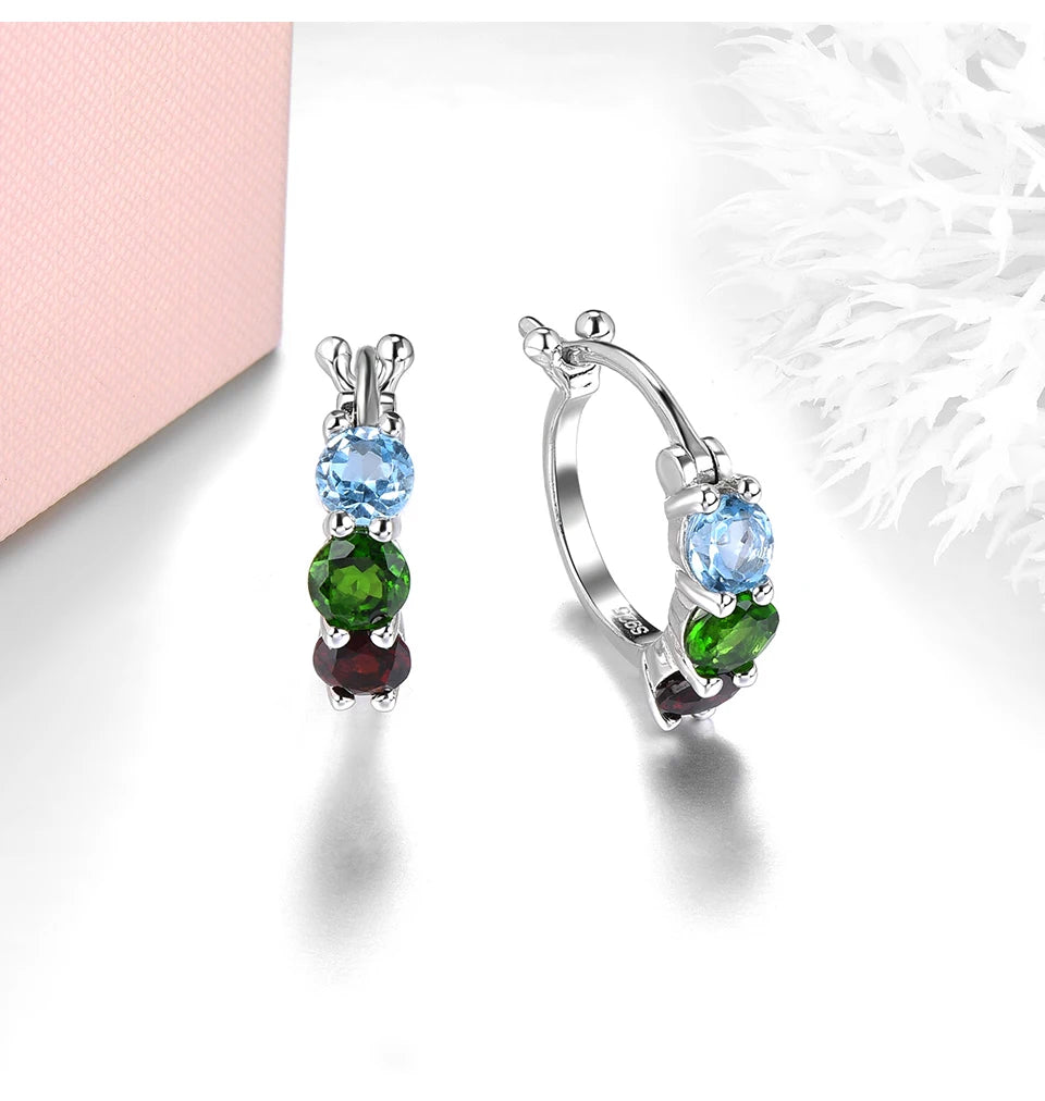 Natural Diopside Garnet Topaz Sterling Silver Gemstone Women Classic Style Jewelry