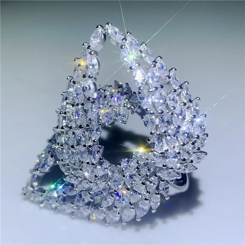 Luxury  S925 Silver Marquise Cut White Transparent Cubic Zirconia Eternal Wing Feather Jewelry