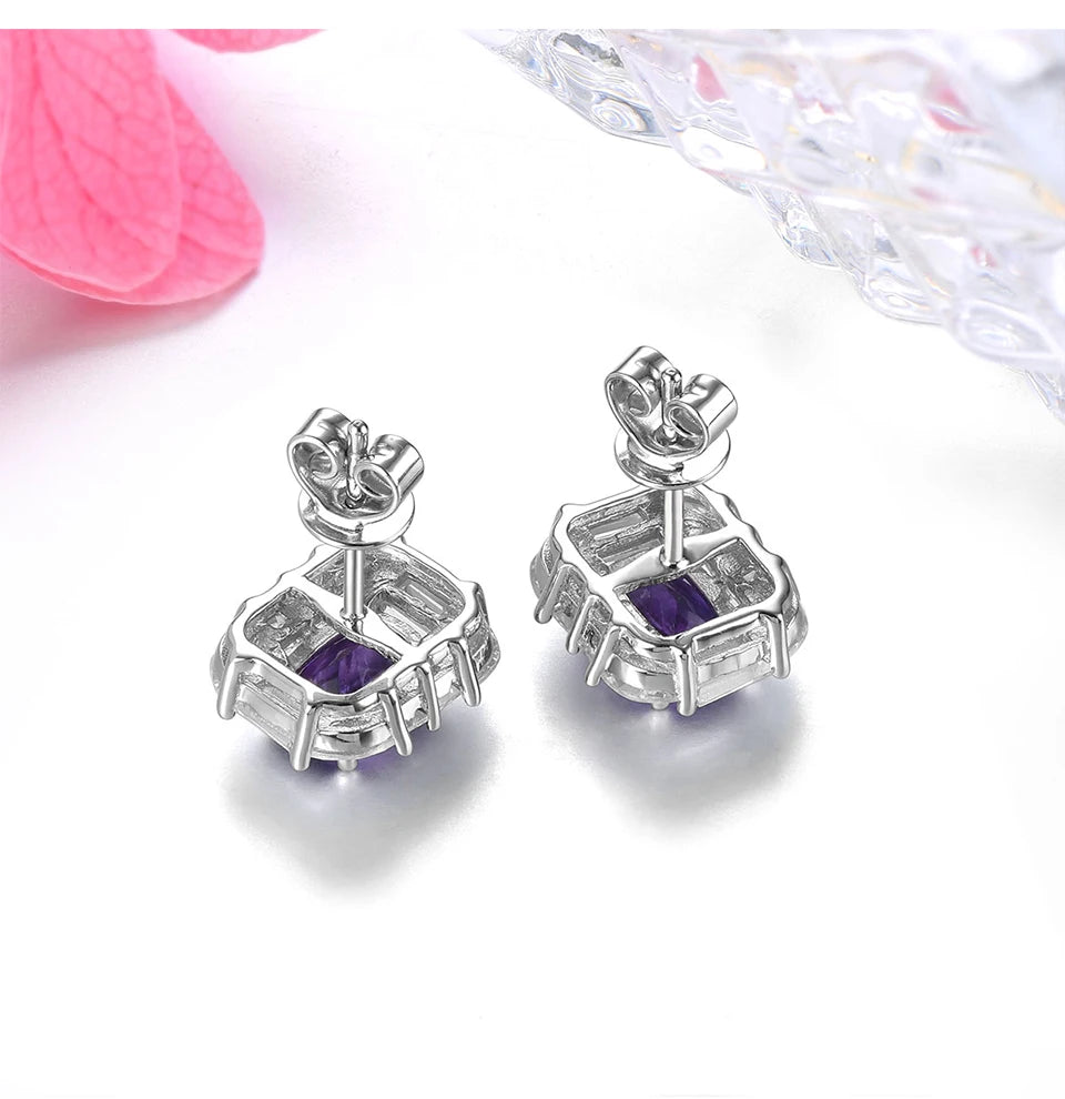 Natural Amethyst Sterling Silver  Genuine Quarts Cushion Faced Cutting Classic Jewelry Styles