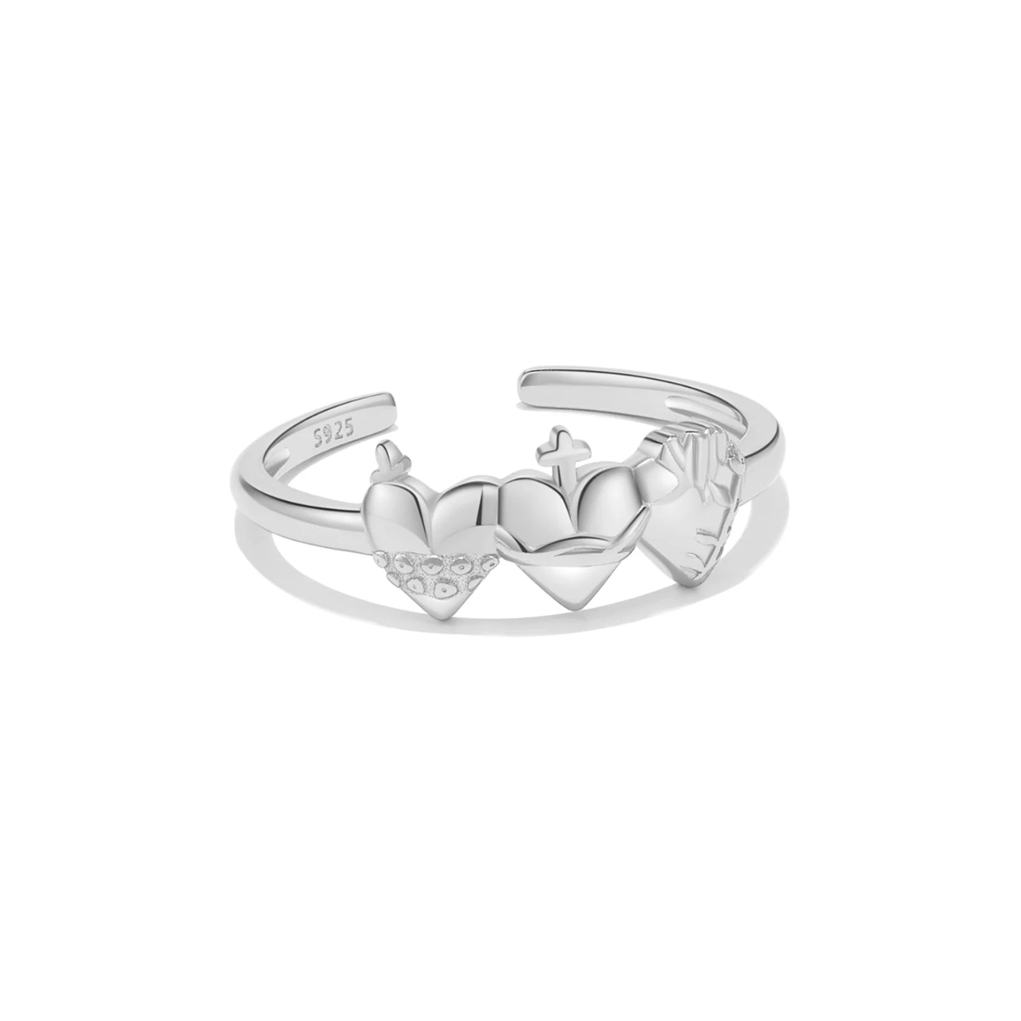 925 Sterling Silver Holy Family Hearts Open Ring  Luxury  Jewelry