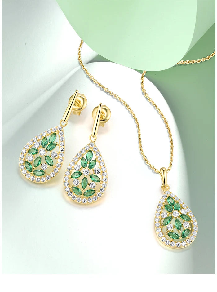 SANTUZZA Real 925 Sterling Silver Jewelry Set For Women Green Spinel White CZ Exquisite Earrings Pendant Delicate Fine Jewelry