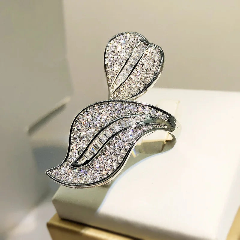 Exquisite Big Willow Leaf Feather Full Diamond Exaggerate Asymmetric Geometric  Jewelry