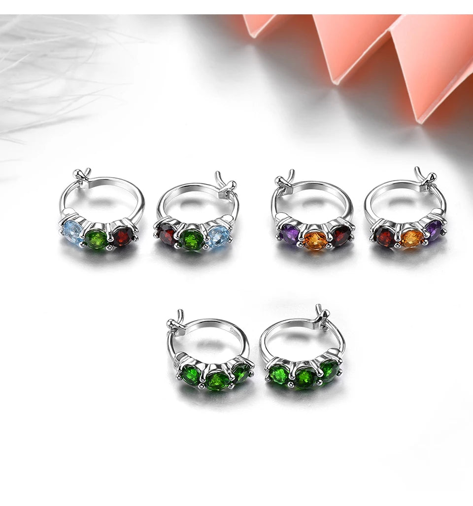 Natural Diopside Garnet Topaz Sterling Silver Gemstone Women Classic Style Jewelry