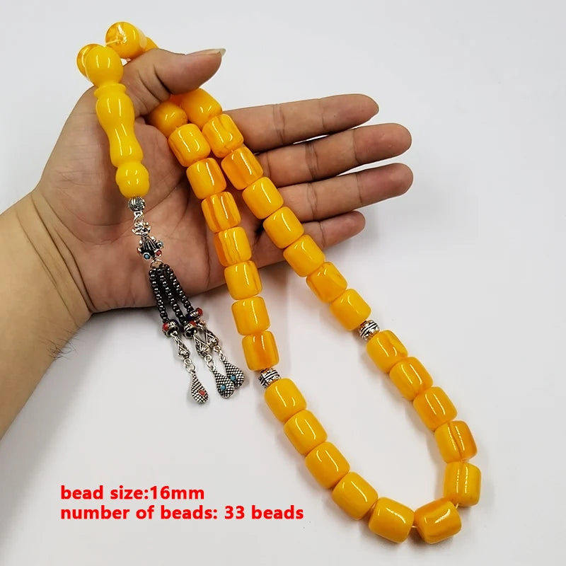 Turkish design Tasbih  yellow resin Tibetan silver tassels