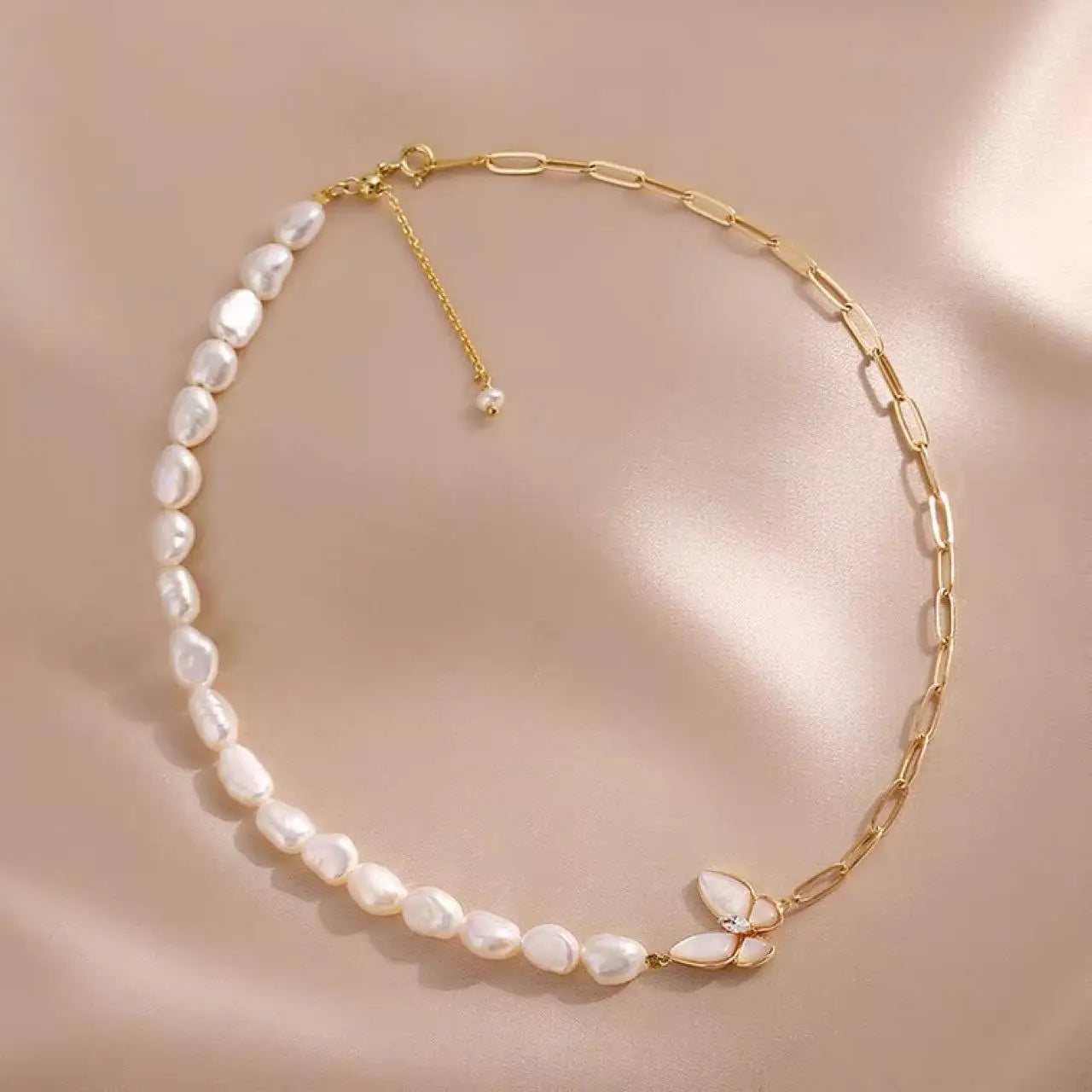 100% Natural Freshwater Pearl Sweet Butterfly 14K Gold Filled Female Chains Necklace Jewelry