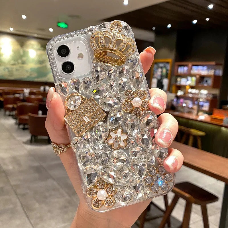 Diamond Bling Phone Case for Women, Jewelry Cover, Luxury Designer, for Huawei P50Pro, P40, Mate30, Honor 9X, 50, 60Pro