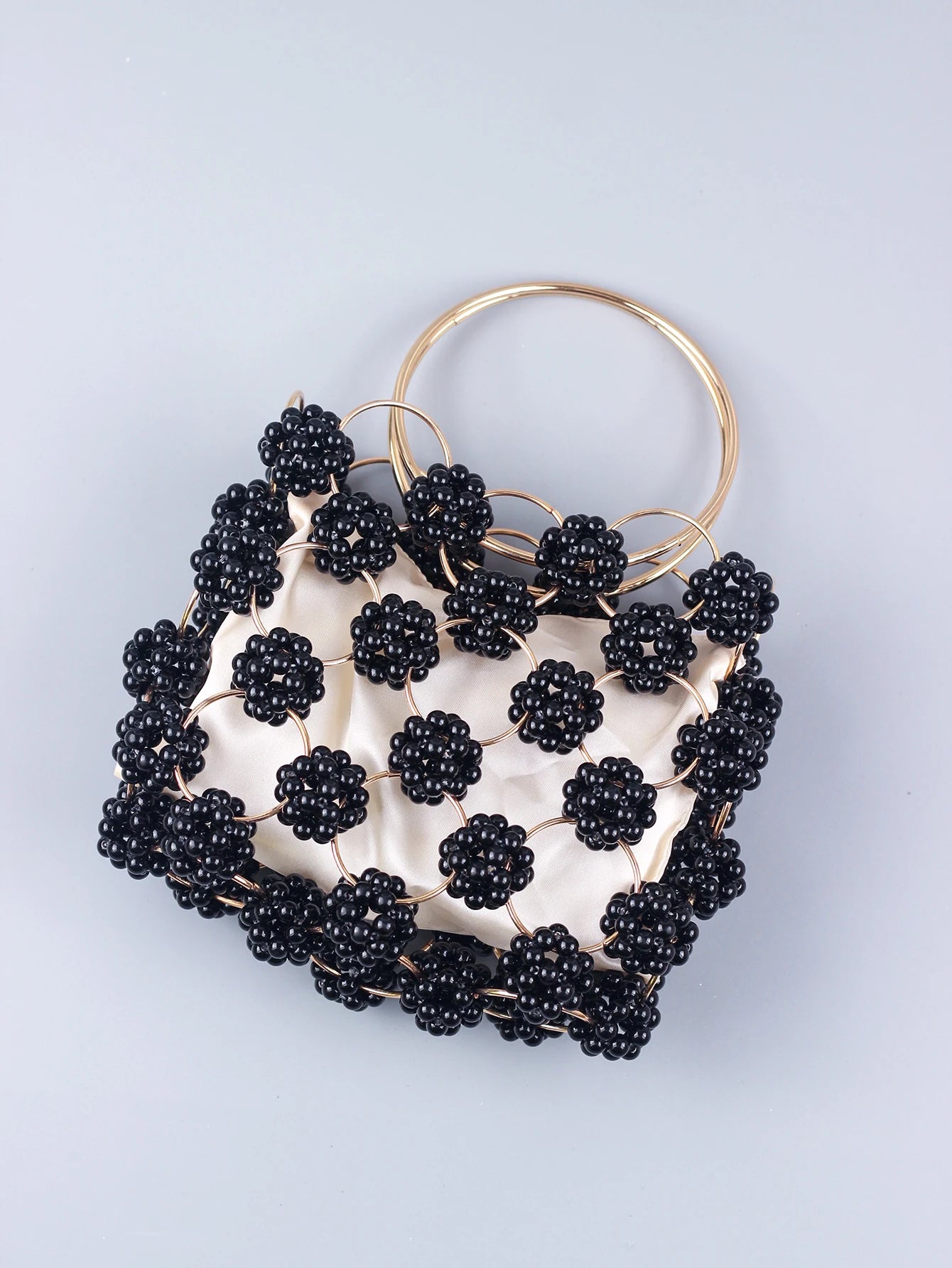 New Black Ball Bag Beaded Handheld