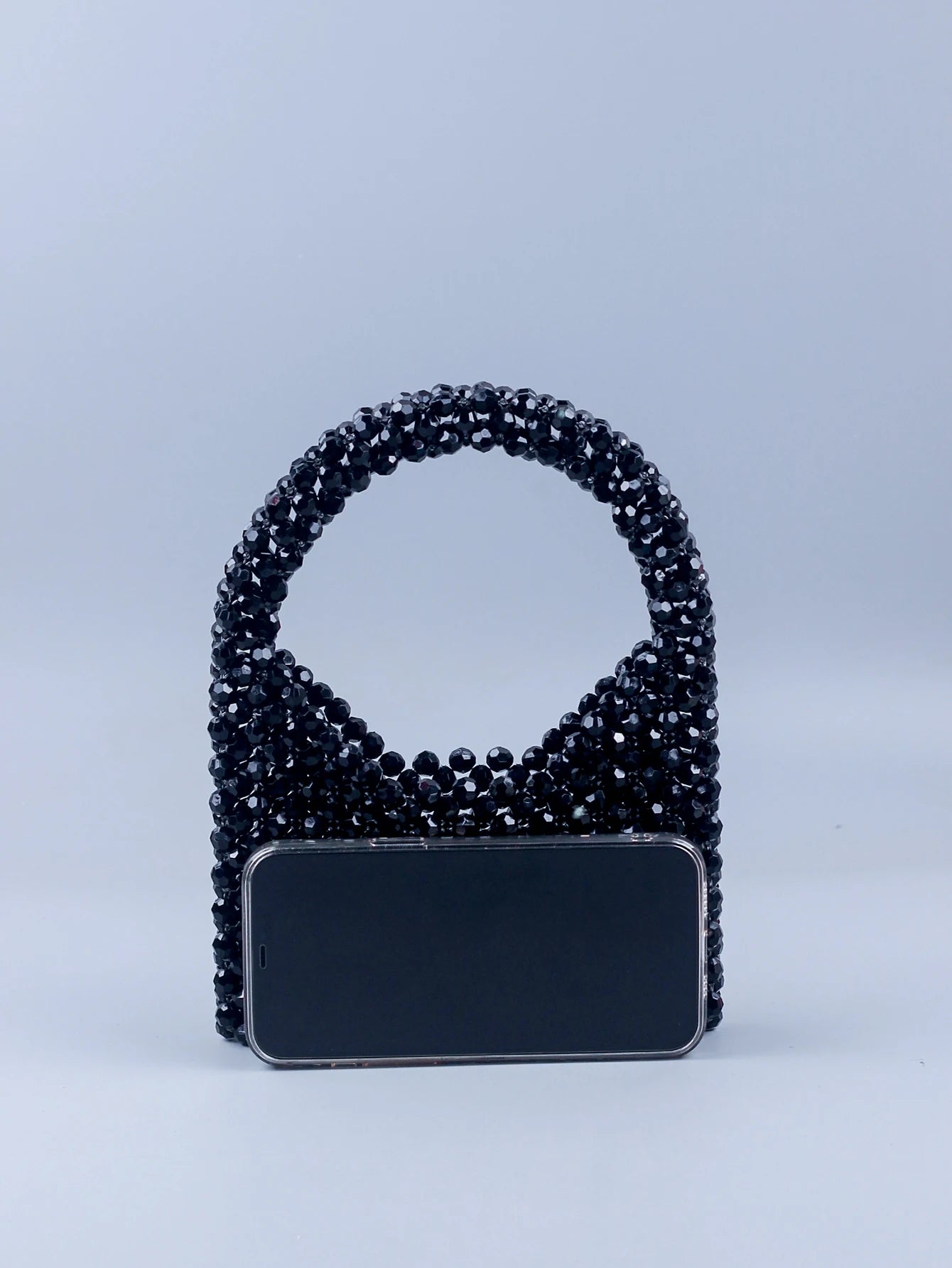 New black corner bead beaded bag with versatile and niche design, portable woven bag