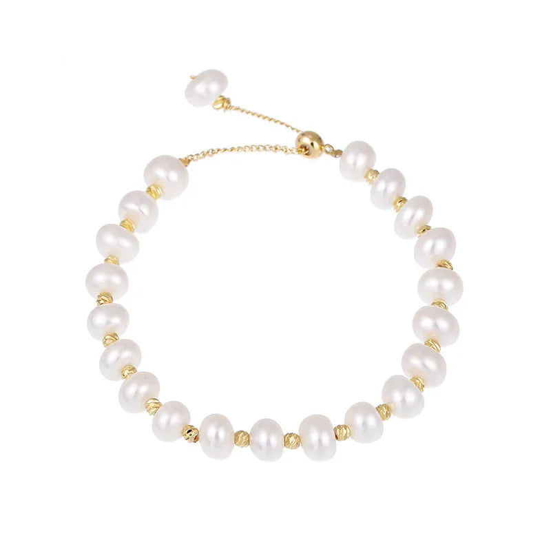 Trendy High Quality 14K Gold Filled Natural Freshwater Pearl Ladies Charm Bracelet Jewelry