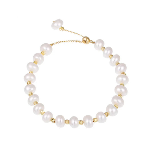 Trendy High Quality 14K Gold Filled Natural Freshwater Pearl Ladies Charm Bracelet Jewelry