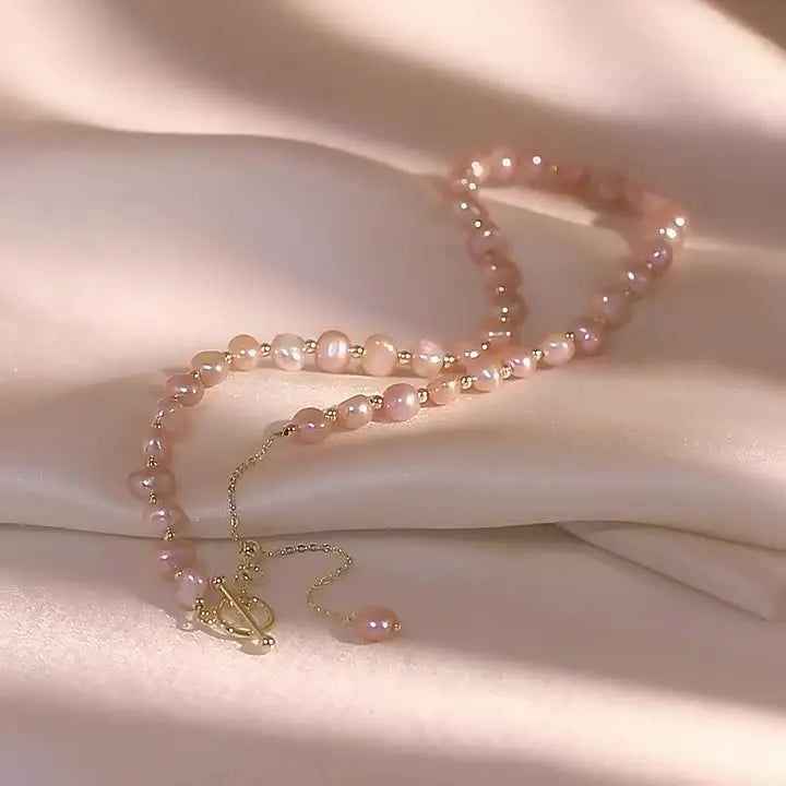 100% Natural Baroque Pink Freshwater Pearl 14K Gold