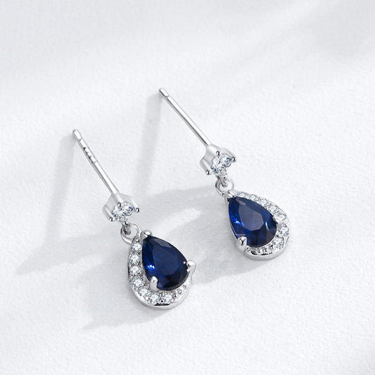 925 Sterling Silver Luxury Water Droplet Retro Blue Zircon Earrings  Jewelr