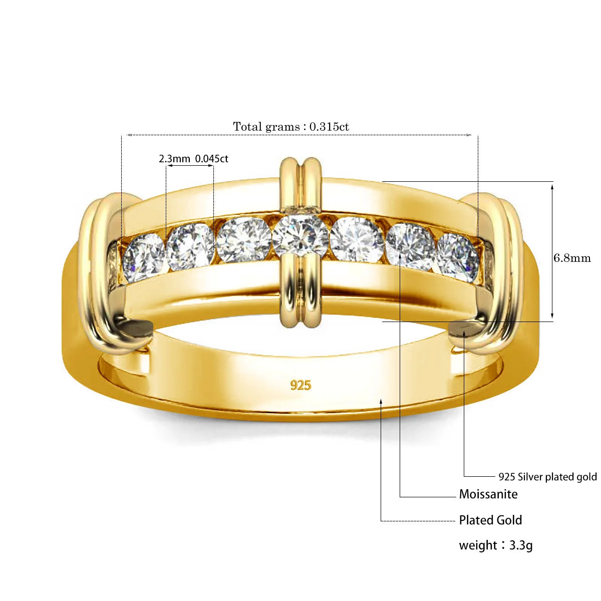 Trendy Yellow Gold Moissanite Rings And Bands Luxury Wedding Party Jewelry Pass Diamond