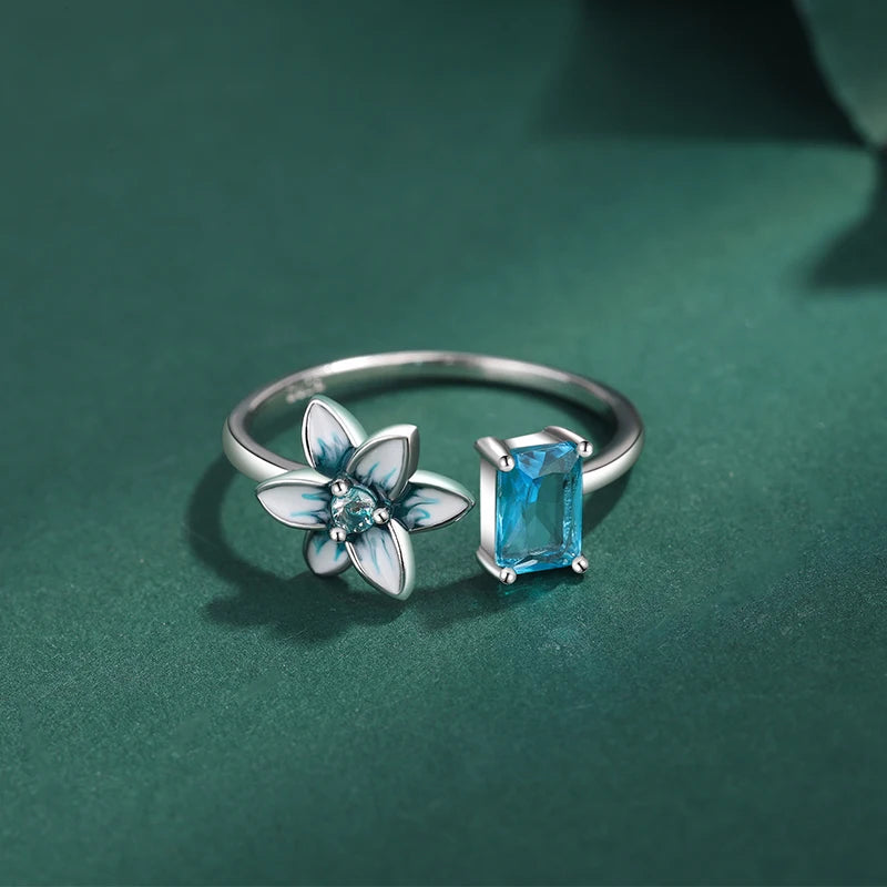 Flower Full Diamond  Blue Original Sterling Silver Jewelry