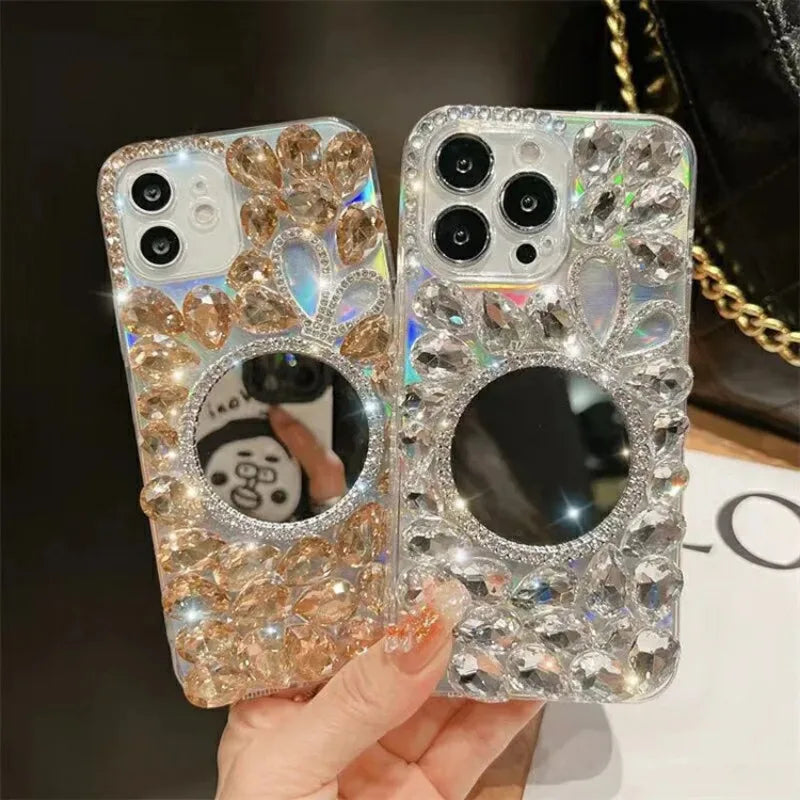 Anti-Scratch Hard Case with Mirror and Diamond, for Huawei P50Pro, P40, Mate30, Honor 9X, 50, 60Pro