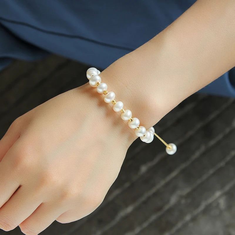 Trendy High Quality 14K Gold Filled Natural Freshwater Pearl Ladies Charm Bracelet Jewelry