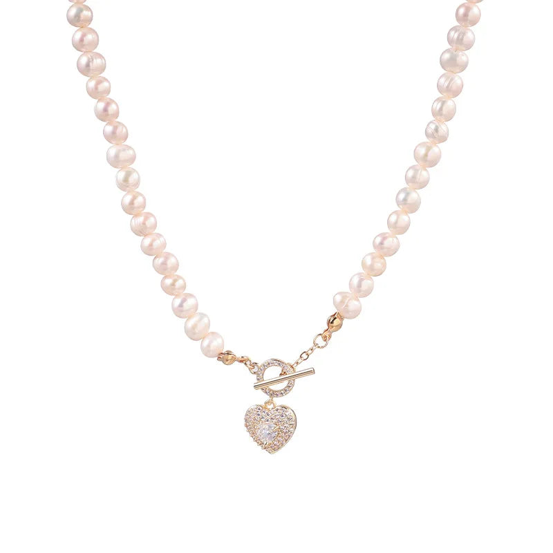 Romantic Love Heart Shiny Crystal Natural Freshwater Pearl 14K Gold Filled Female Pendant Necklace Jewelry