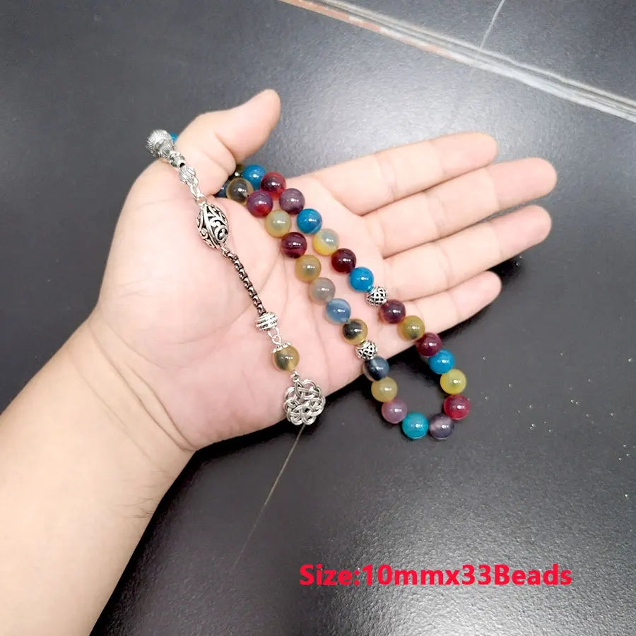 Tasbih Natural agate stone inside black agate muslim  bead misbaha bracelet turkish jewelry