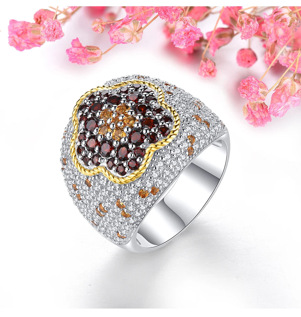 Natural Garnet Citrine Solid Sterling Silver