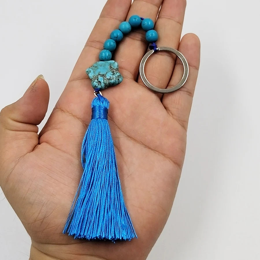 Natural Turquoise stone keychain Hand made man fashion accessories gift key ring