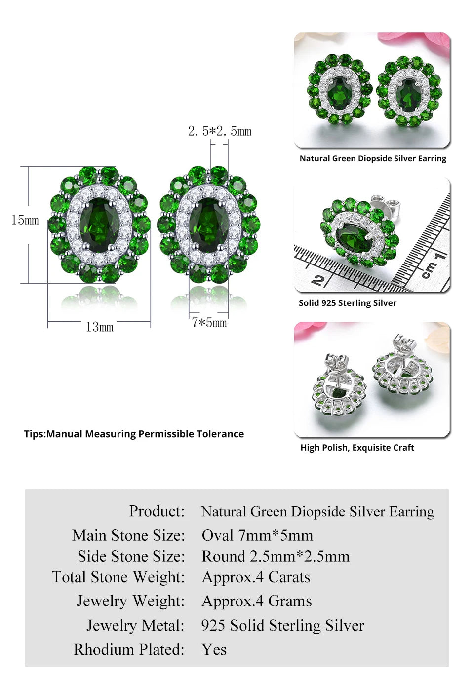 Natural Chrome Diopside Sterling Silver Design S925 Jewelrys