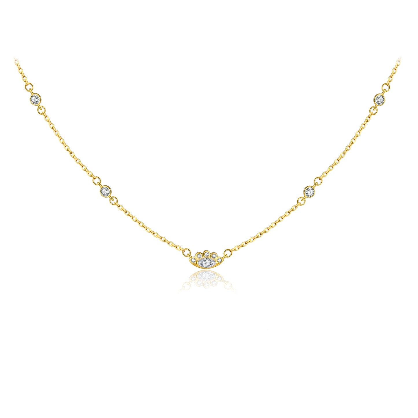 925 Sterling Silver Gold[ Zircon Choker Necklace