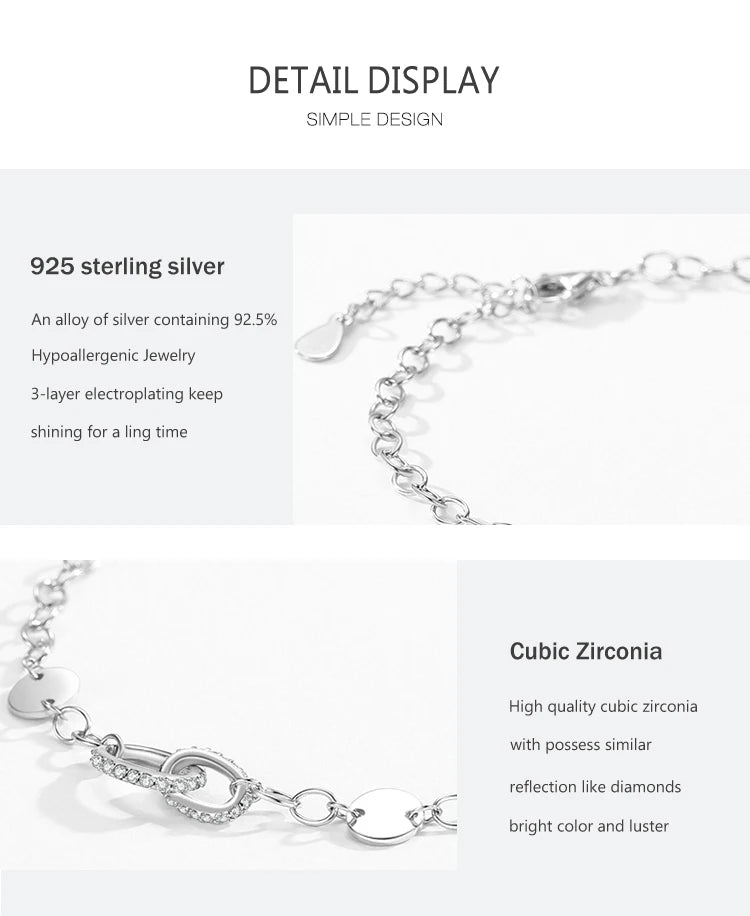 Simple  925 Sterling Silver Dazzling Zirconia Double Ring  Bracelet  Jewelry