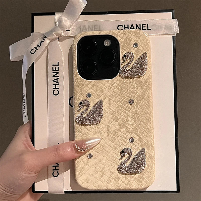 Luxury Glitter  Phone Case For iPhone 15 14 13 12 11 16 Pro Max Shiny Swan  High Quality Cover For iPhone 14 16Pro Max 16plus +