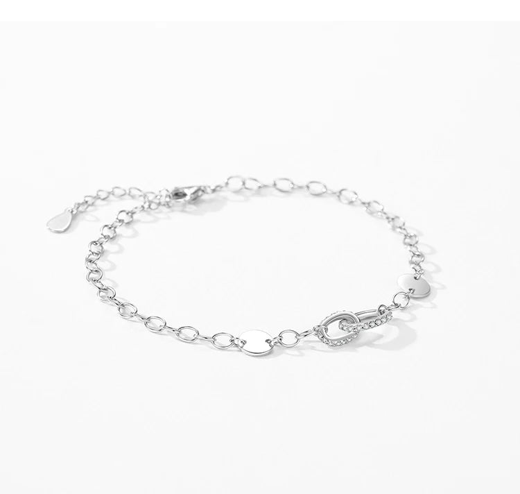 Simple  925 Sterling Silver Dazzling Zirconia Double Ring  Bracelet  Jewelry