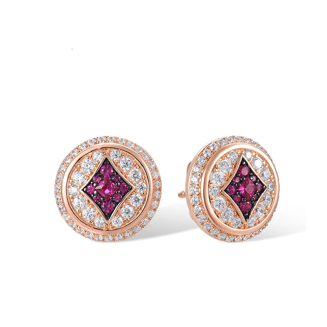 Real 925 Sterling Silver Earrings Studs  Sparkling Created Ruby Jewelry