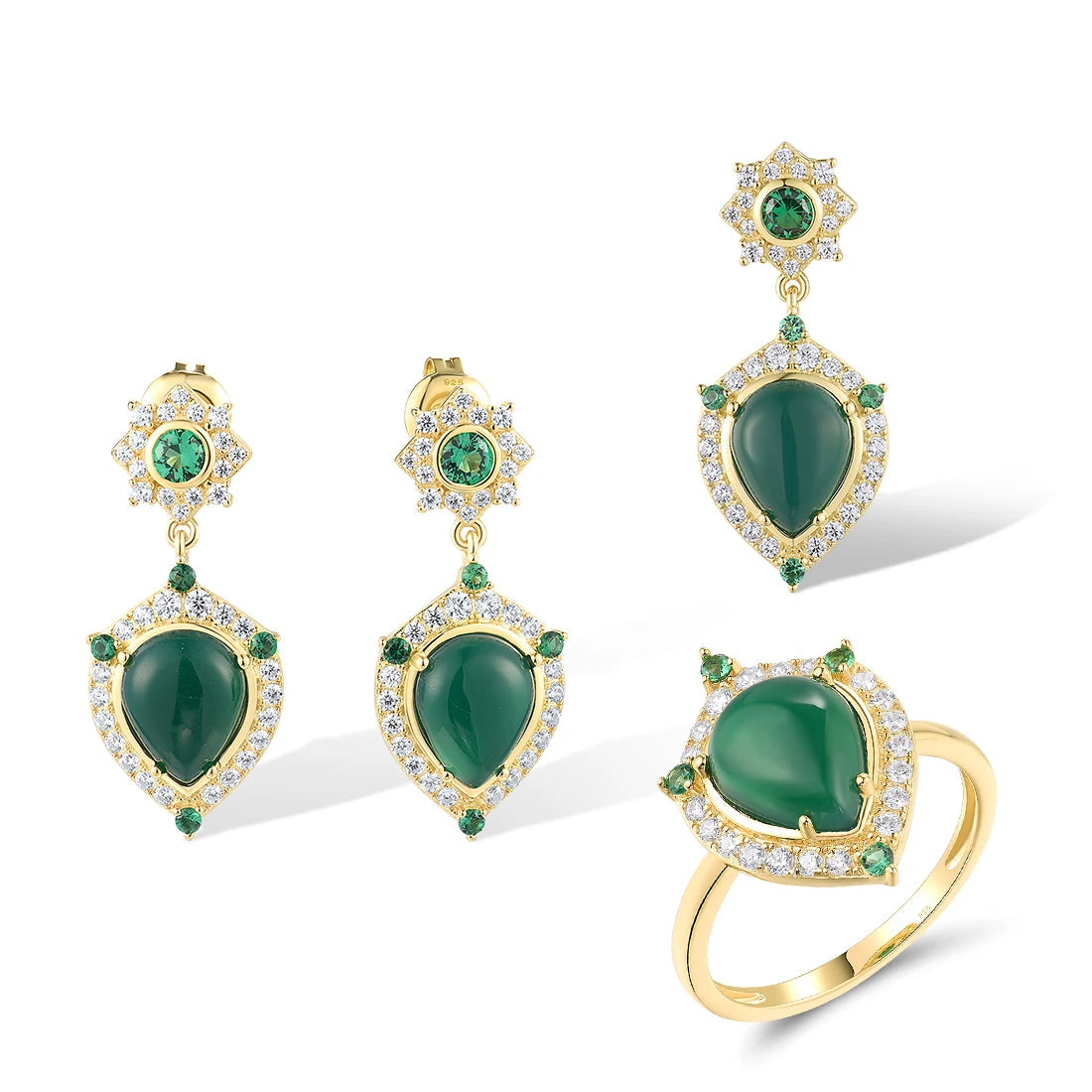 925 Sterling Silver Green  Vintage Jewelry Set