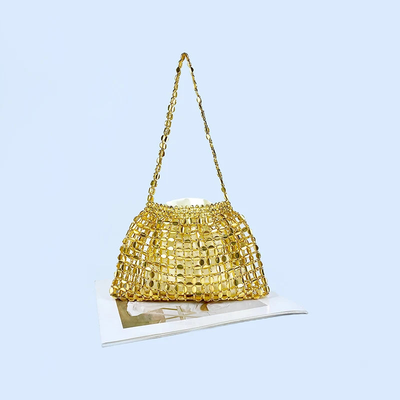 Fashionable Bling Sparkling Crystal Handmade Beaded Knitted Melon Seed Bag Handheld Underarm Bag