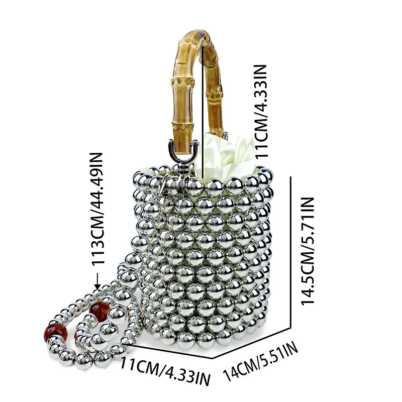 Product Network Red Bamboo Knot Handle Bag Pearl Chain Mini Bucket Bag