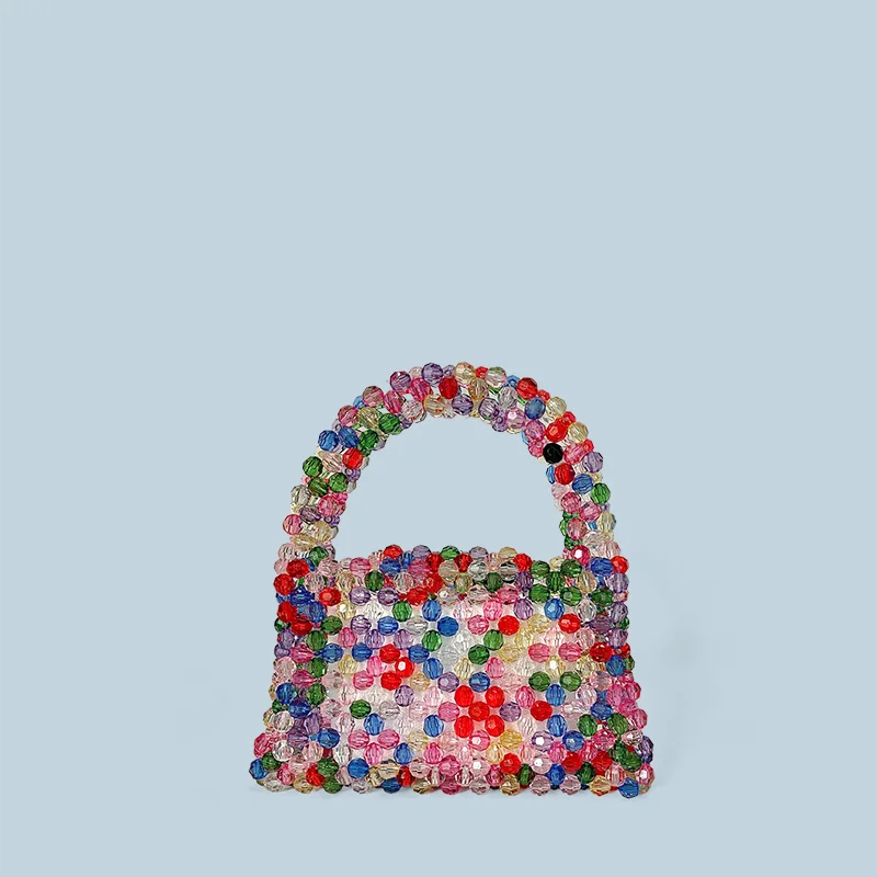 Autumn and winter new bead bag dopamine style hand-held finished product bag hand woven multi-color candy bag