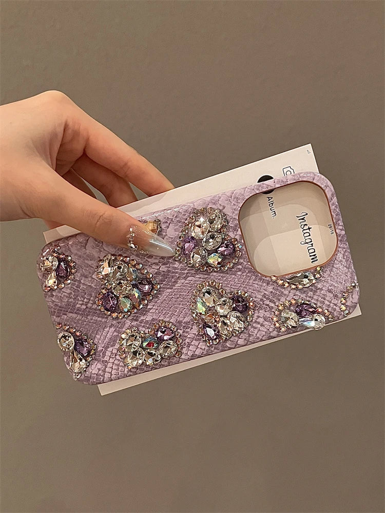 High Quality Luxurious Phone Case For iPhone 15 14 13 12 11 Pro Max Glitter 3D Diamond Bling Rhinestones Cover For iPhone 16 Pro