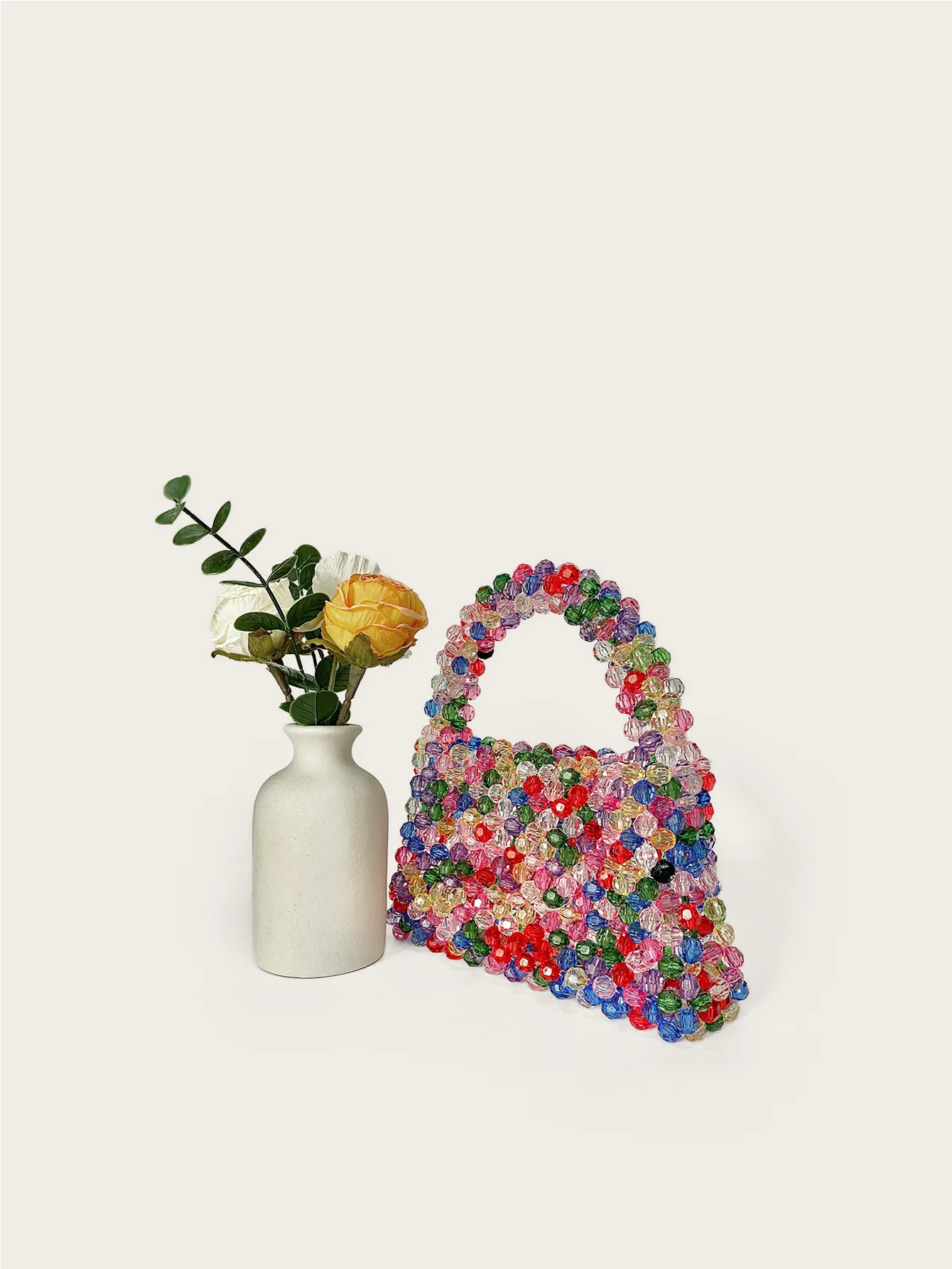 Autumn and winter new bead bag dopamine style hand-held finished product bag hand woven multi-color candy bag