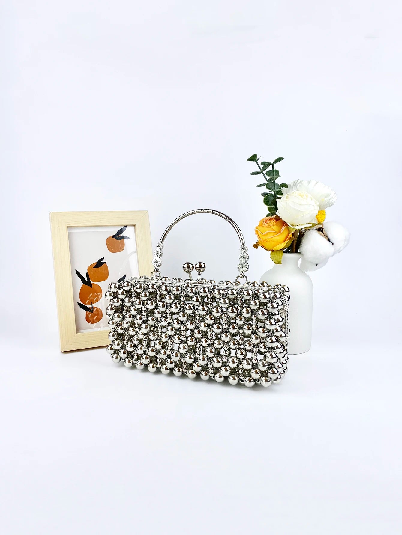 Fairy style silver small bag, women's new square bag, fashionable and high-end handbag, banquet bag