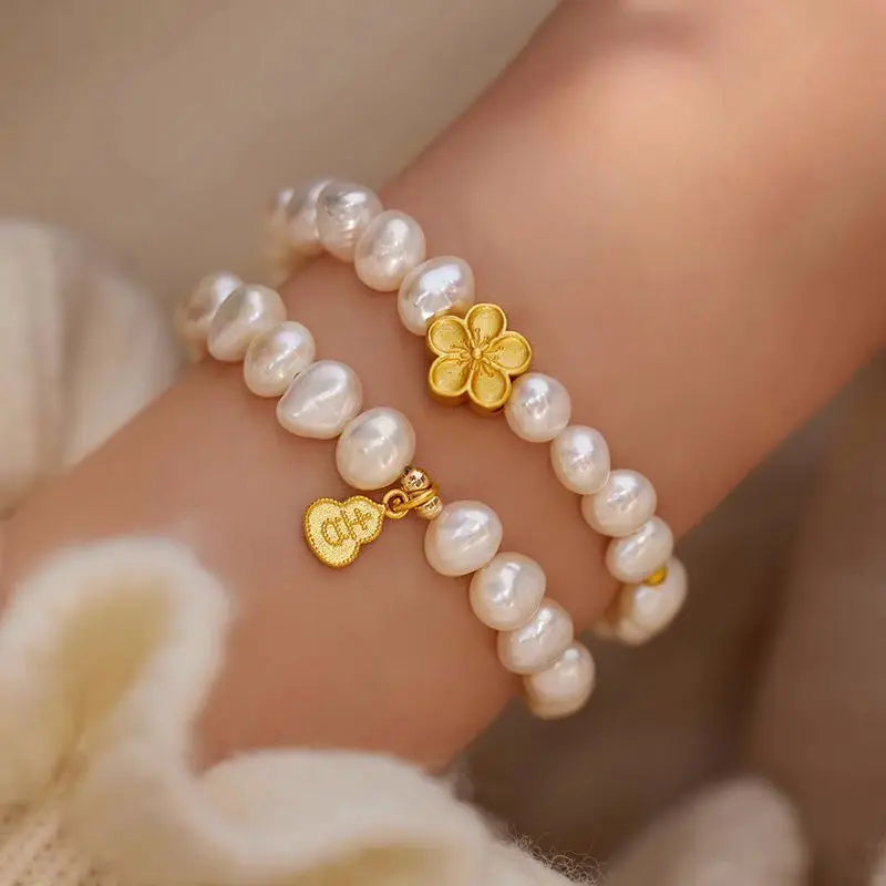 100% Natural Freshwater Pearl 14K Gold Filled Sweet Flower Female Charm Bracelet Jewelry