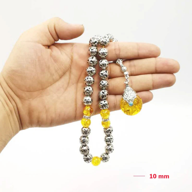 Tasbih Metal beads with yellow Resin beads muslim eid gift islamic rosary bead arabic bracelet