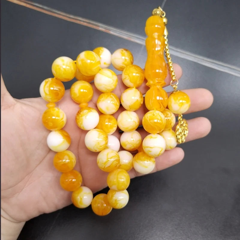 Big beads Tasbih round 16mm yellow resin muslim prayer beads Islamic rosary misbaha turkish bracelet ramadan eid gifts