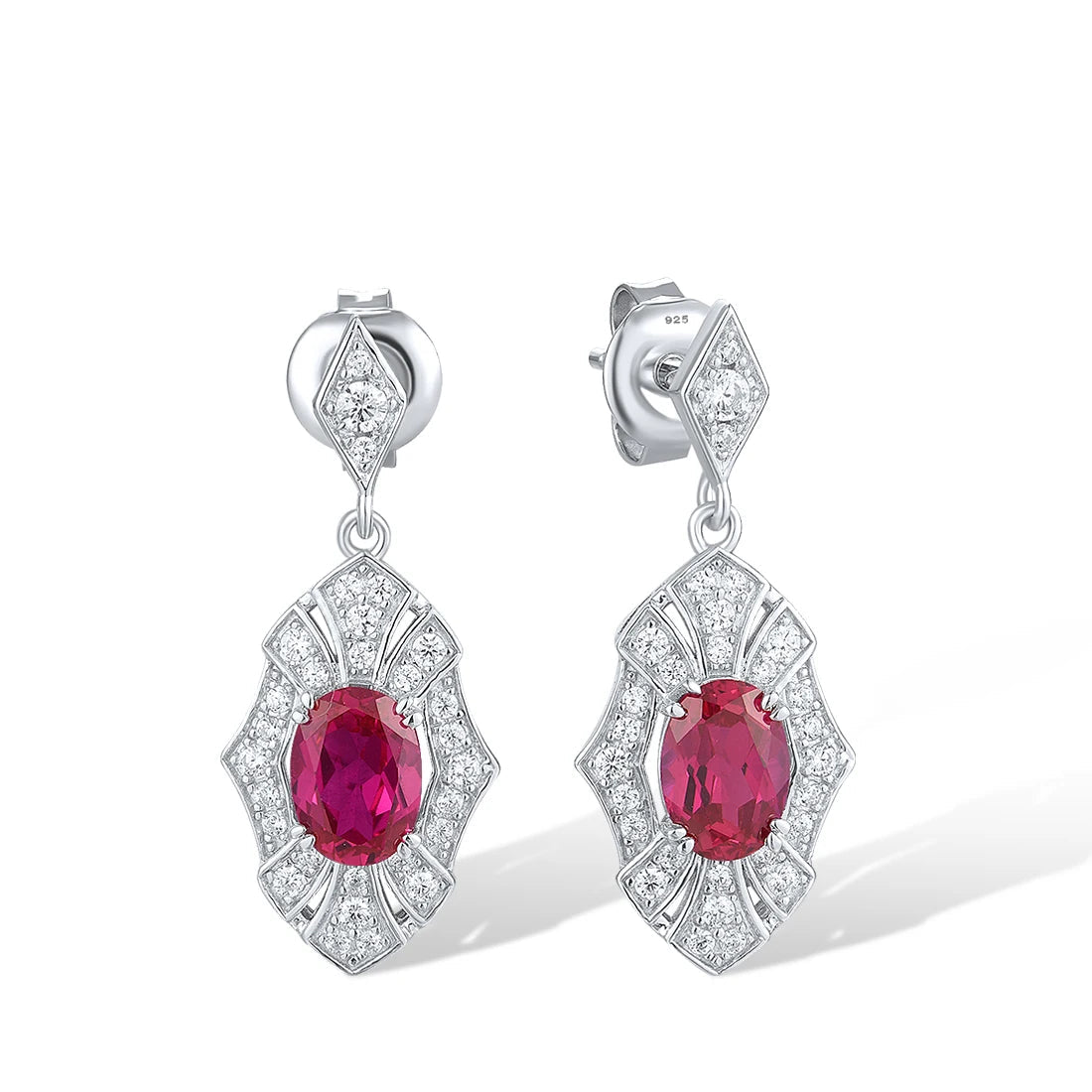 925 Sterling Silver Sparkling Created Ruby Dangling Grand Wedding  Jewelry