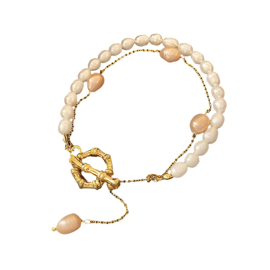 Fashion Simple Design Natural Freshwater Pearl 14K Gold Filled Ladies Double Bracelet Jewelry