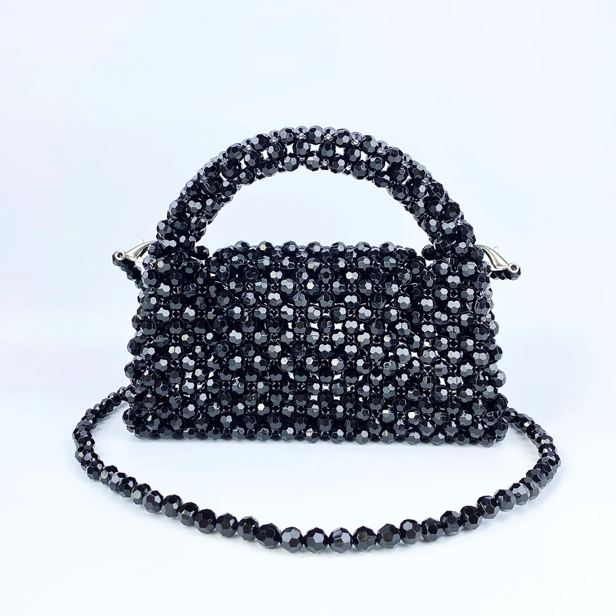 Bestselling and popular beaded handheld phone bag, small square bag, black beads, fashionable and versatile woven bag