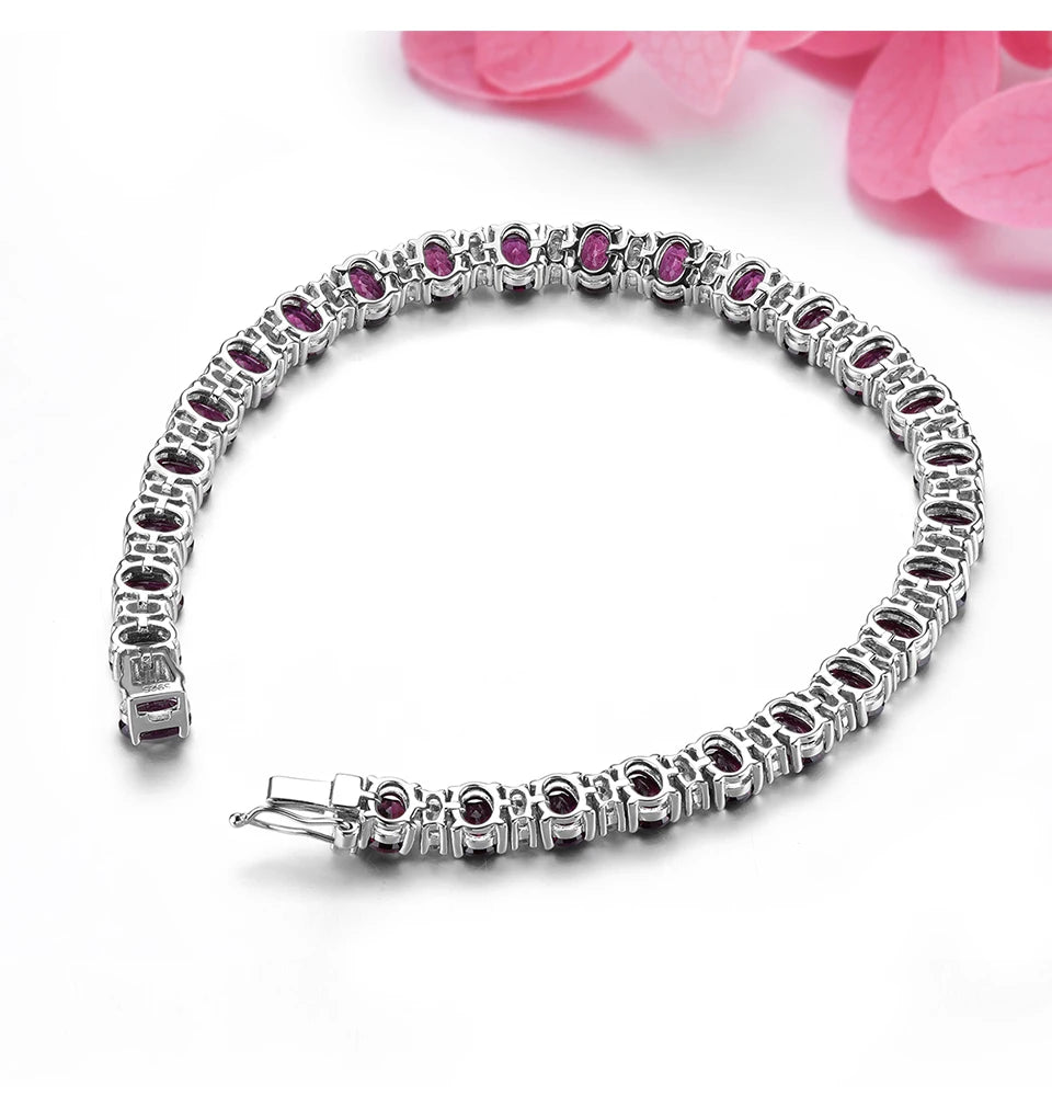 Natural Rhodolite Garnet Silver Bracelet 19 Carats Genuine Rose Garnet  Classic Style Luxury