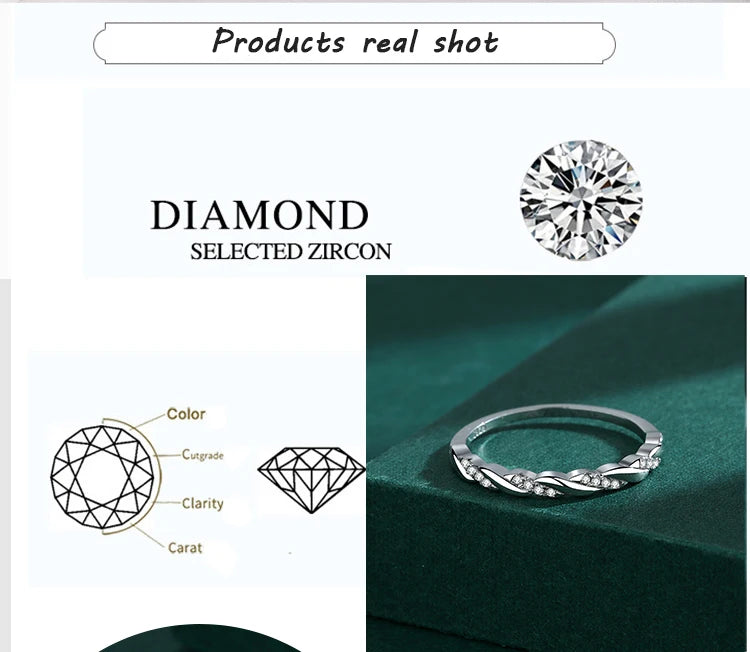 2022 NEW Fashion  Wrap Rings For Women Real S925 Silver  Elegant Finger Crystal Diamond Rhinestone Zircon Dainty  Gift Jewelry