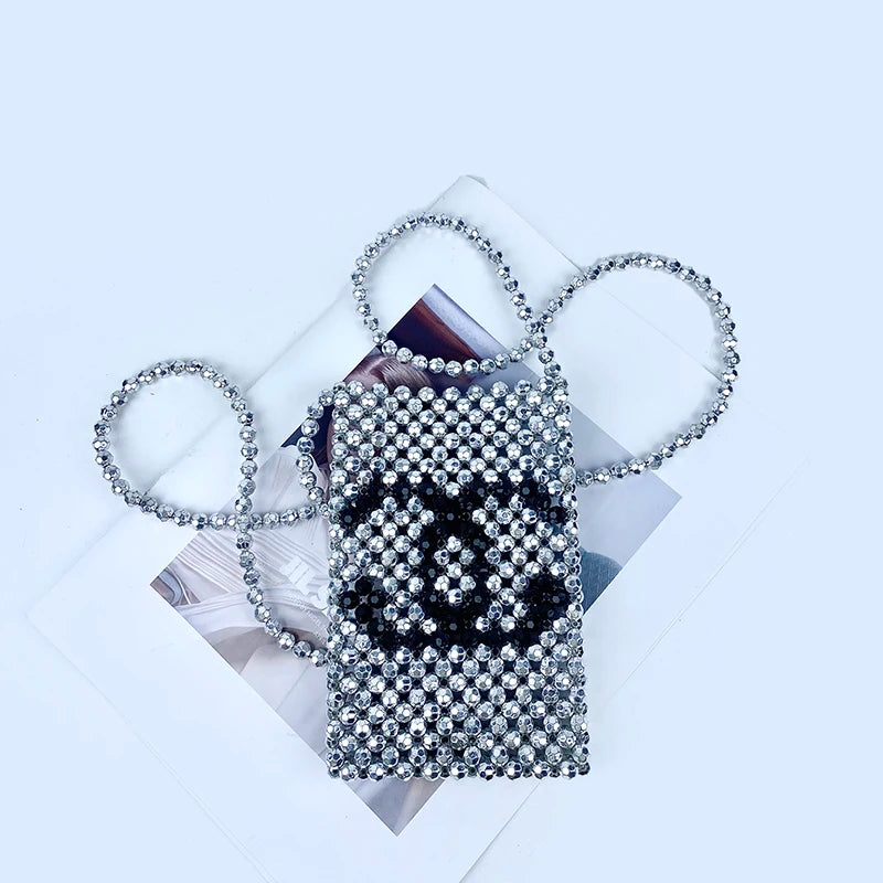 Spring and Summer New Bag Handmade Pearl Bag Cute Change Mobile Phone Bag Beaded Weaving Single Shoulder Crossbody Bag